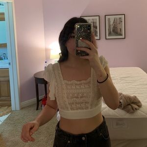 COTTON CANDY LA MEDIUM CROPPED SHEER LACE BLOUSE